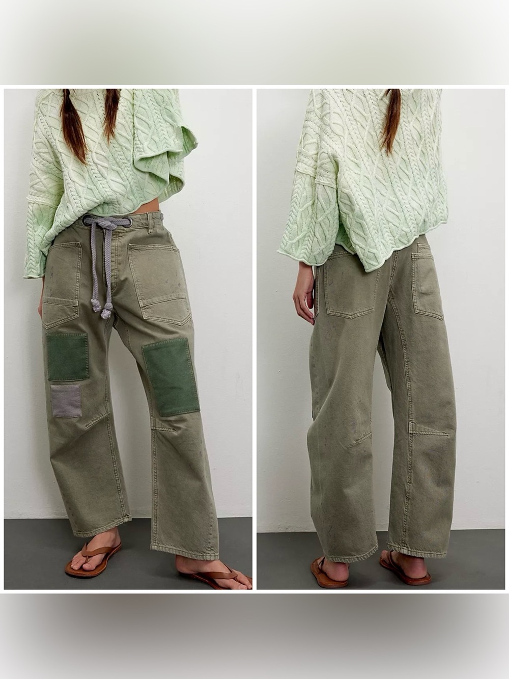NWOT Free People We The Free Moxie Pull-On Barrel Jeans - Army Green - 25 - Picture 1 of 14